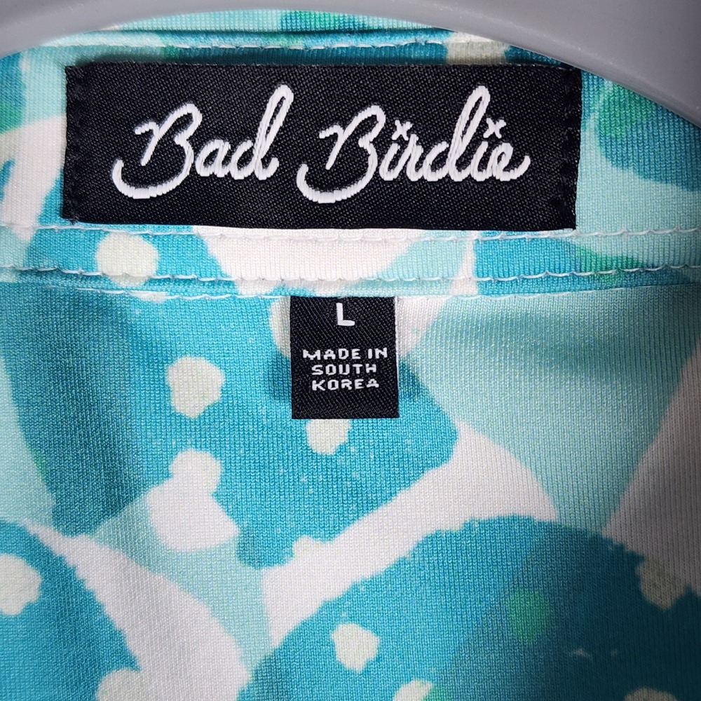 Bad Birdie Golf Polo Mens Large Teal Abstract Performance Stretch Excellent - Picture 6 of 10